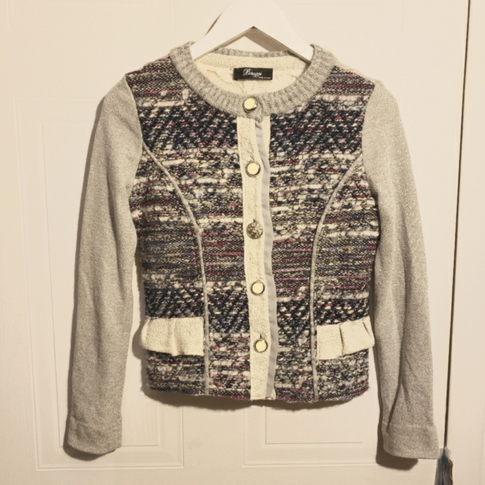 Peruzzi Cardigan Sweater Beige  Metallic Multi Colored Luxury Italian W-38 EUC